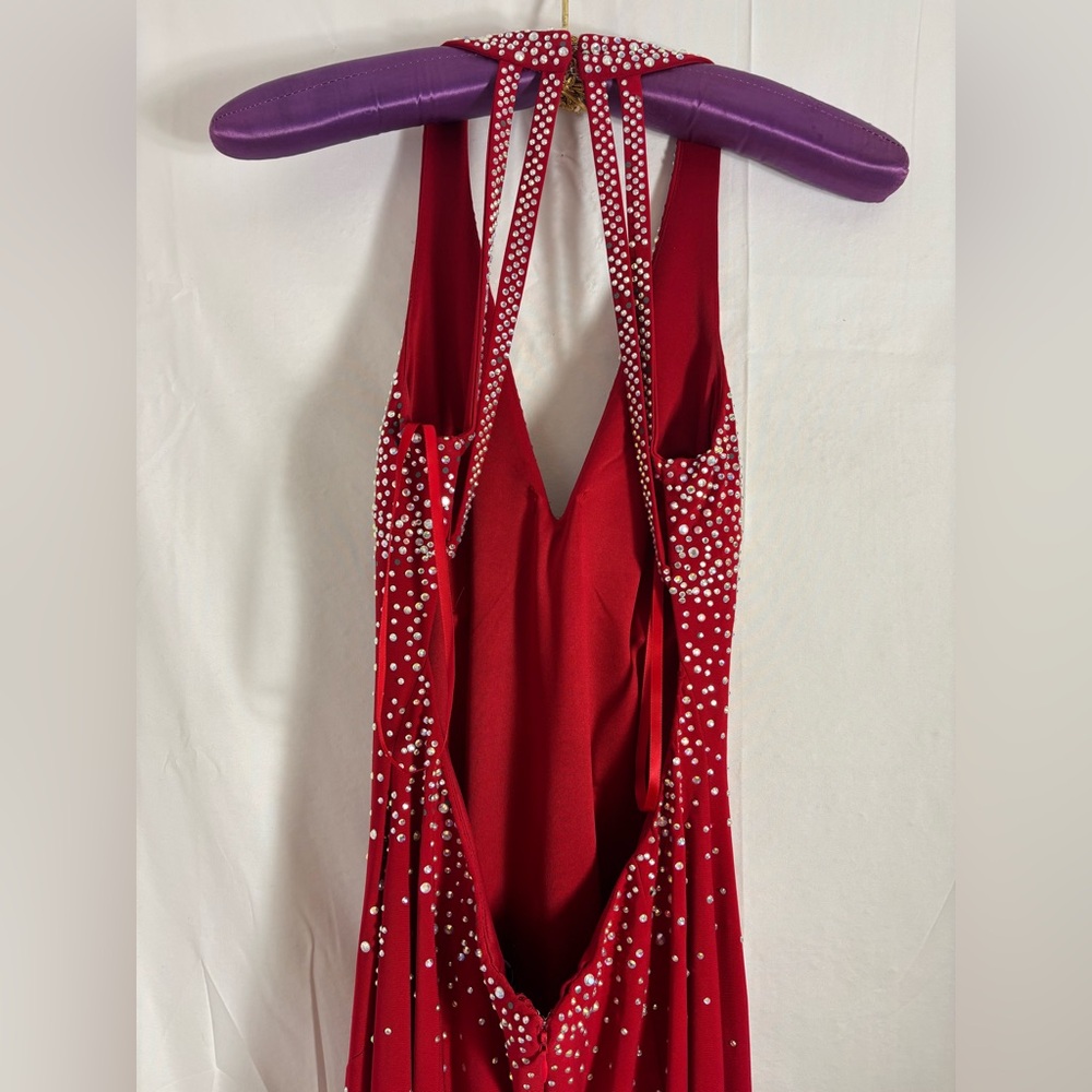 VTG 90s/Y2K Red Jeweled Open Back Full Length Formal Dress Size M-L - Picture 6 of 16